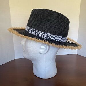 Styline Hat. Black With Black And White Band And Light Brown Frayed Brim NWT